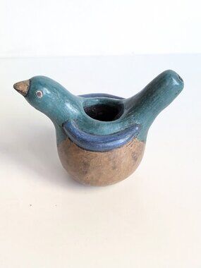 Vintage Mexican Clay Bird Water Whistle, Handmade Mexican Fork Art Collectible P